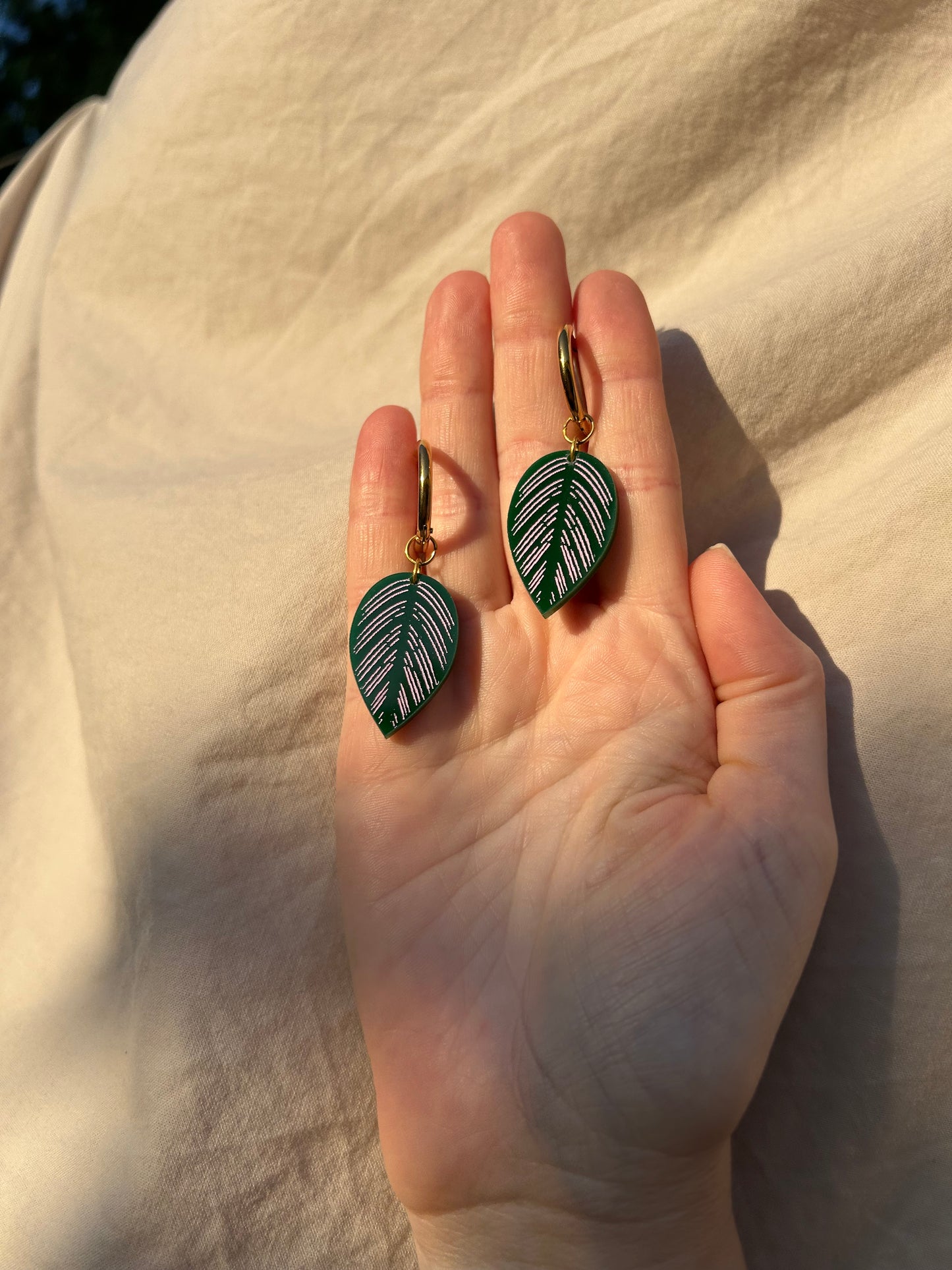 Calathea Leaf Acrylic Hoop Earrings