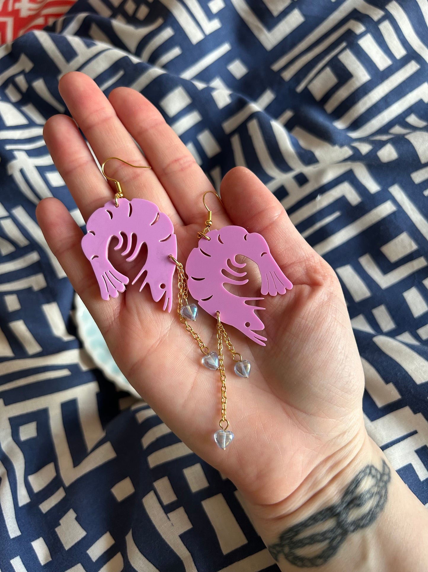 Pink Prawn Dangly Acrylic Earrings