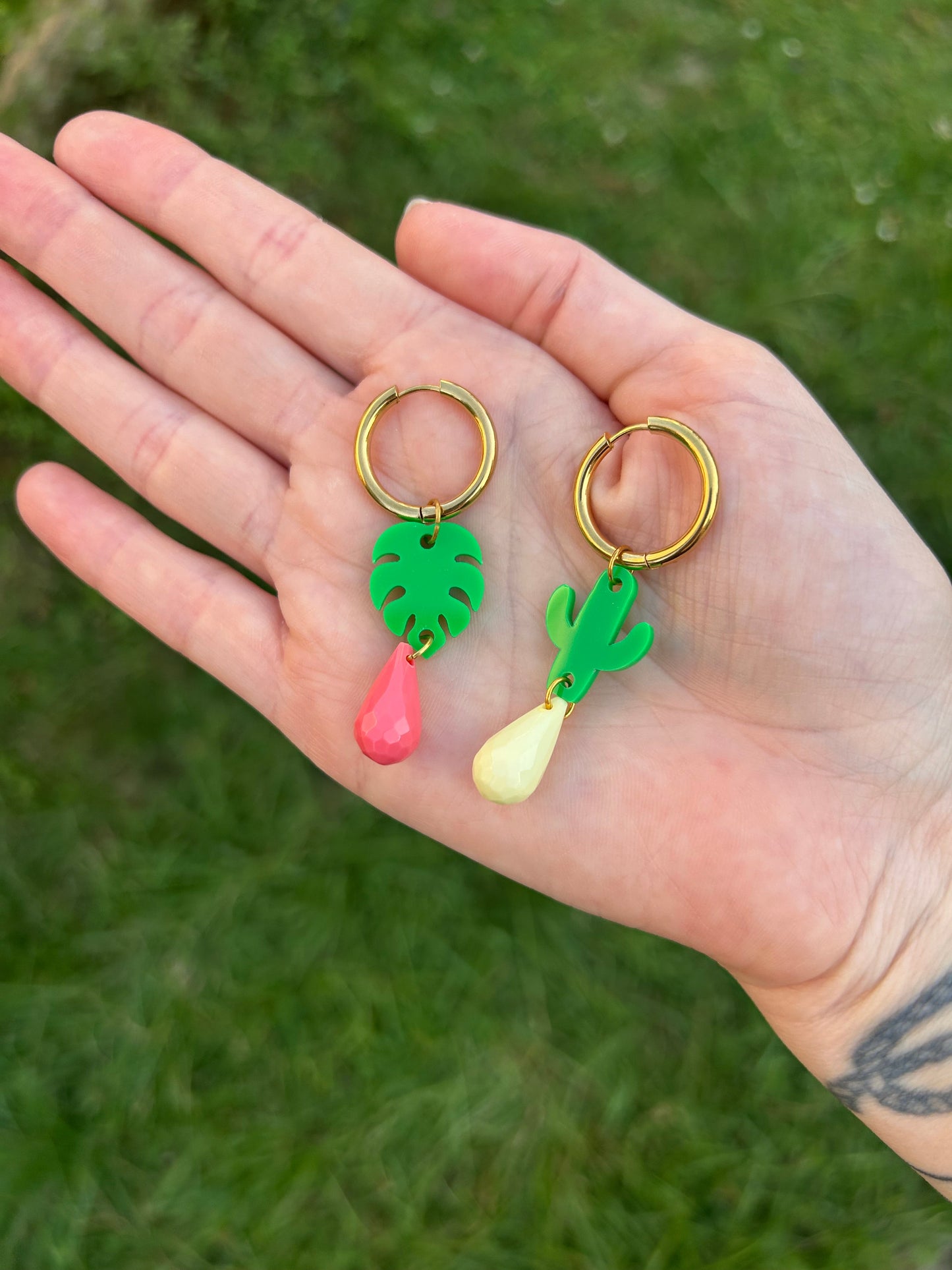 Mini Tropical Acrylic Drop Hoop Earrings
