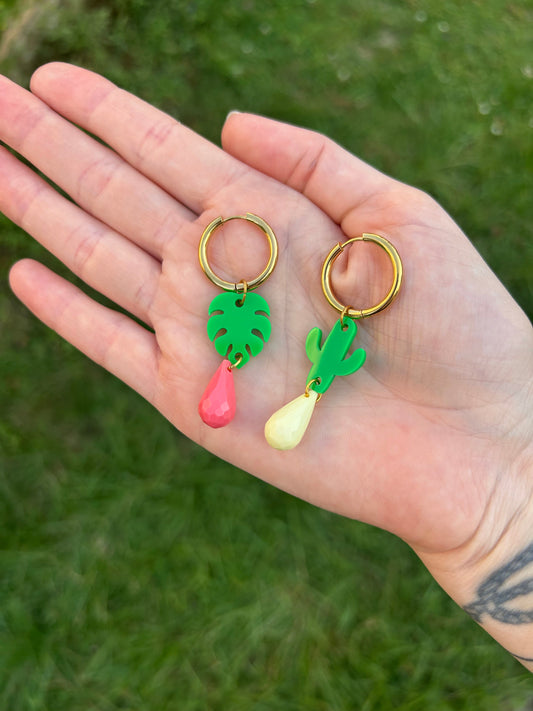Mini Tropical Acrylic Drop Hoop Earrings