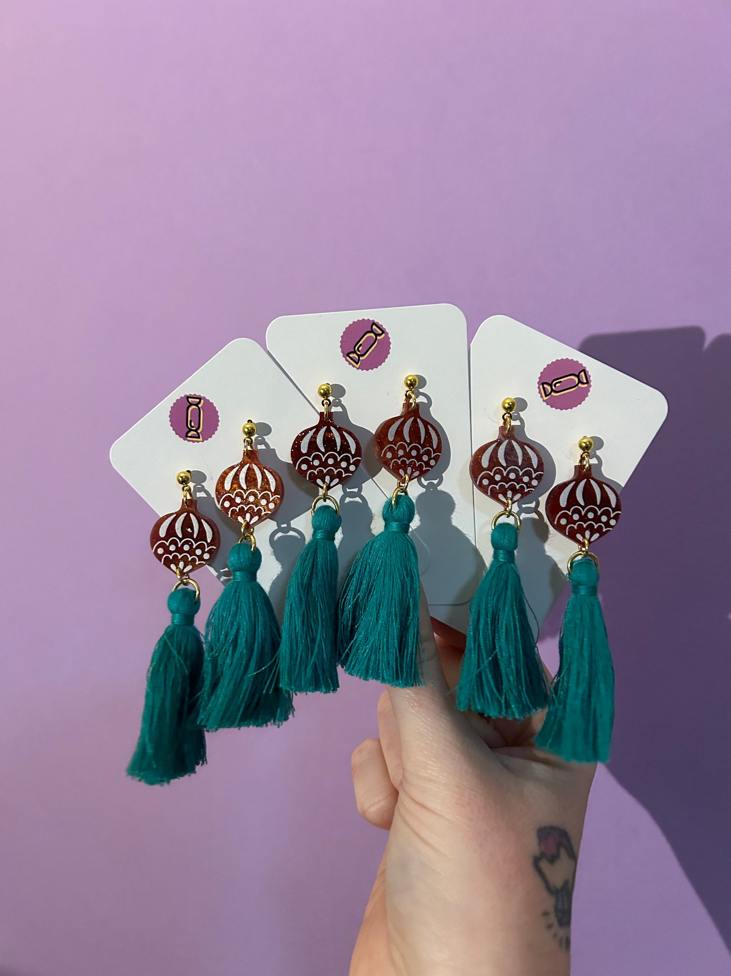 Lantern Bauble Acrylic Tassel Earrings