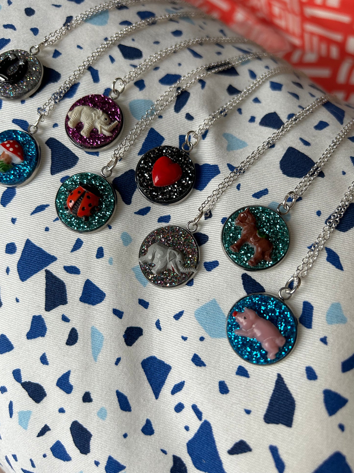 Glittery Vintage Cabochon Coin Necklaces
