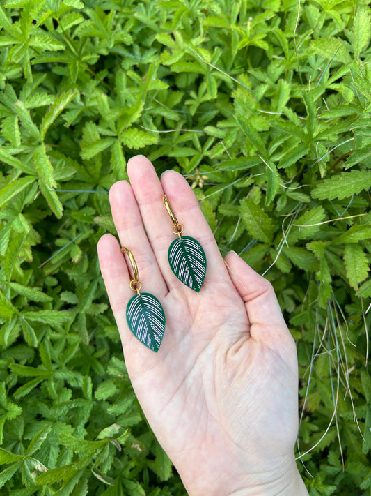 Calathea Leaf Acrylic Hoop Earrings