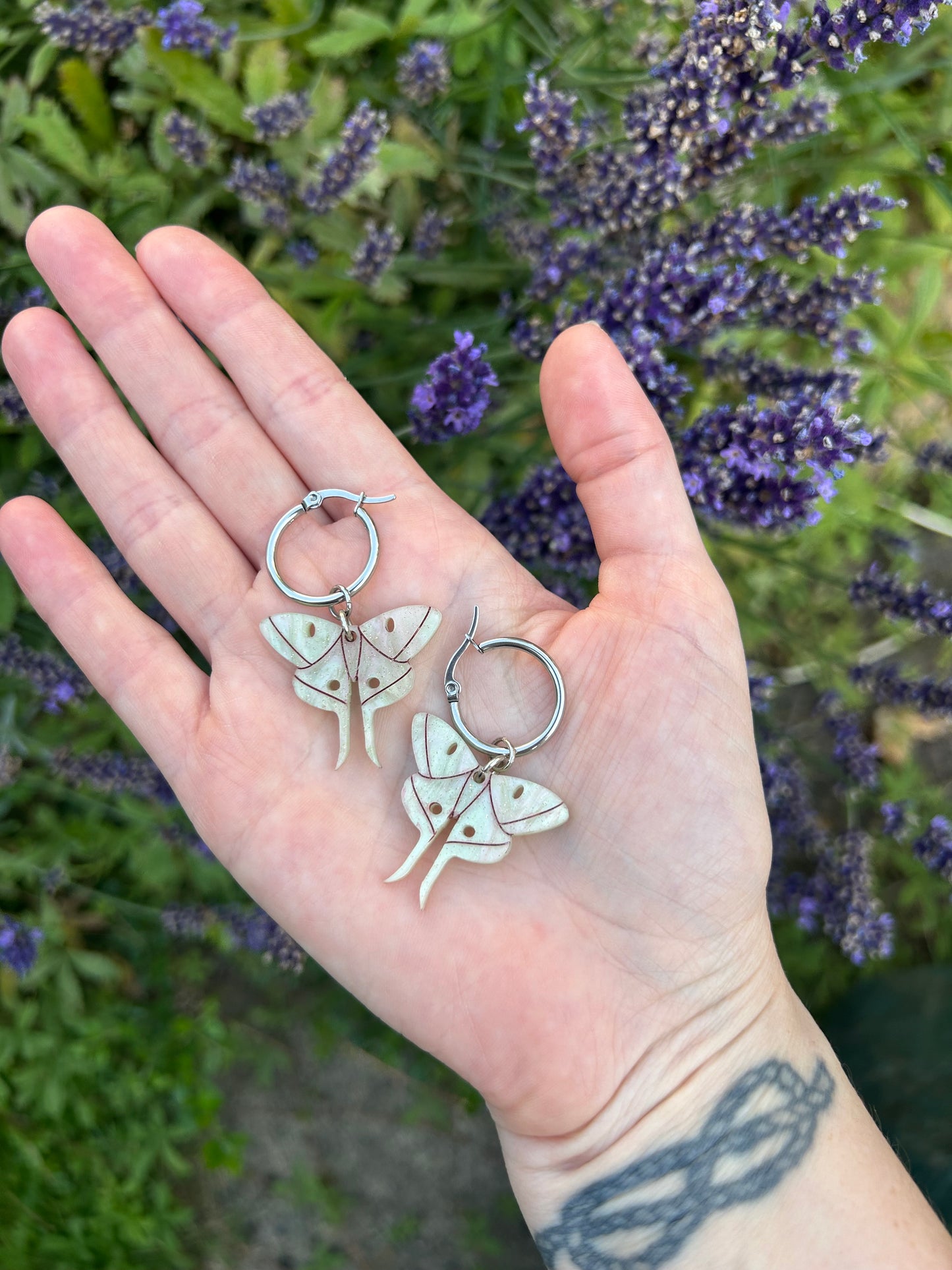 Lunar Moth Acrylic Hoop Earrings