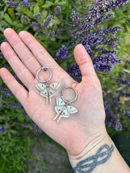 Lunar Moth Acrylic Hoop Earrings