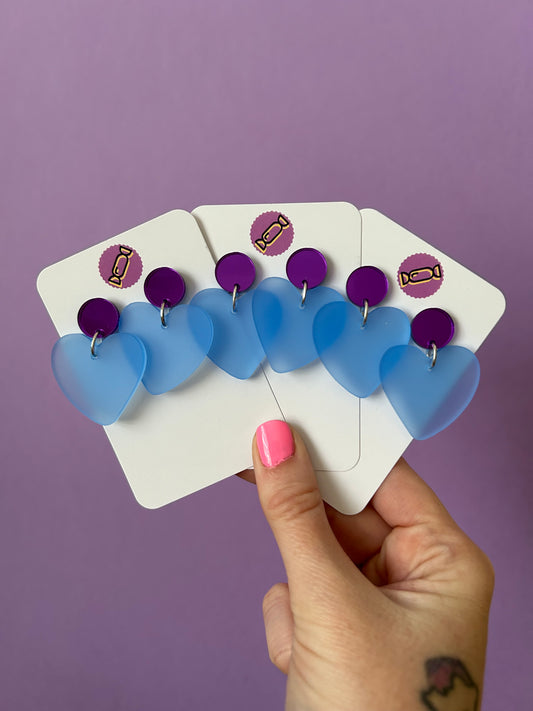 Blue Frosted Heart Acrylic Earrings