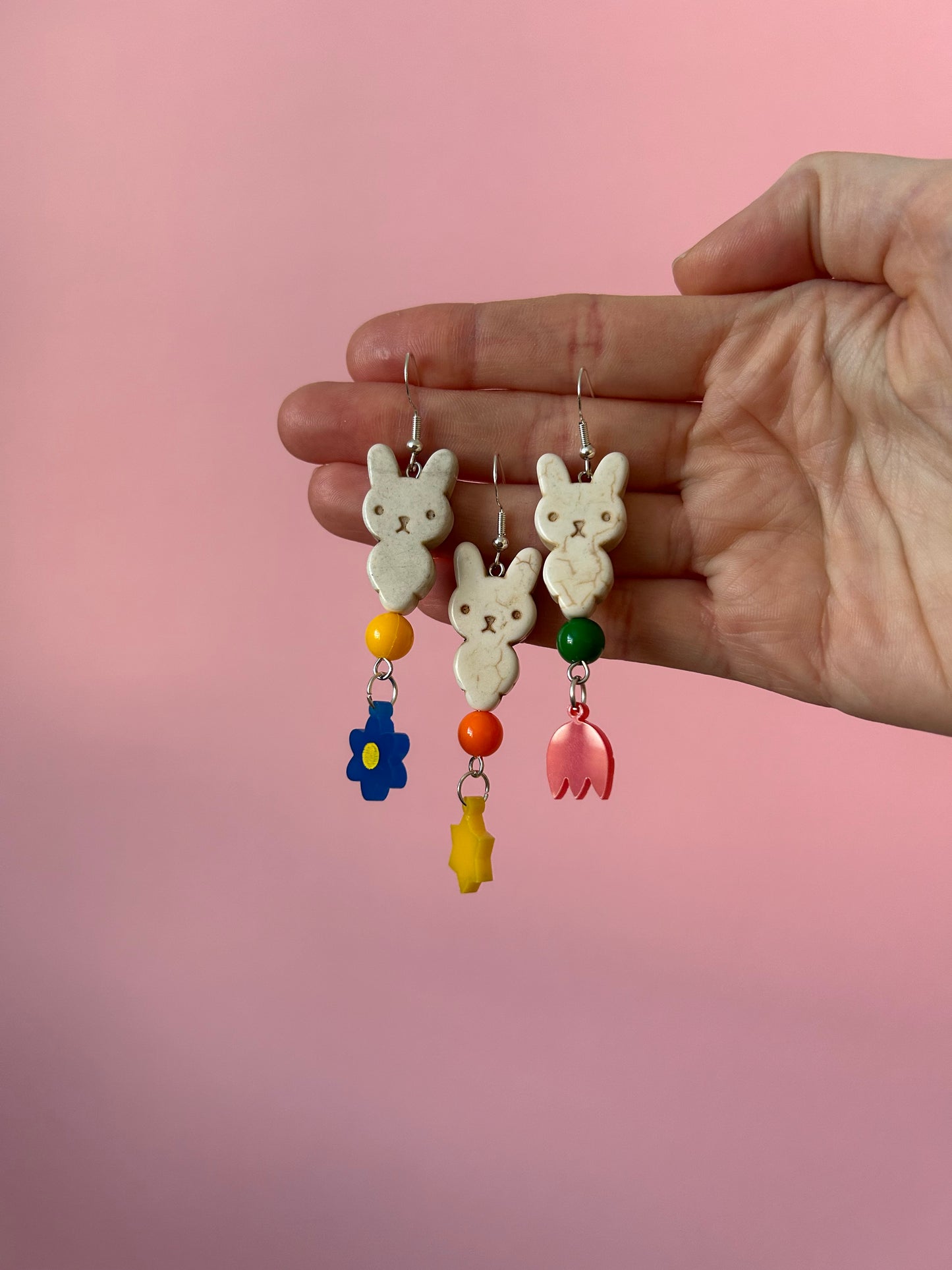 Spring Bunny Acrylic and Stone Earrings