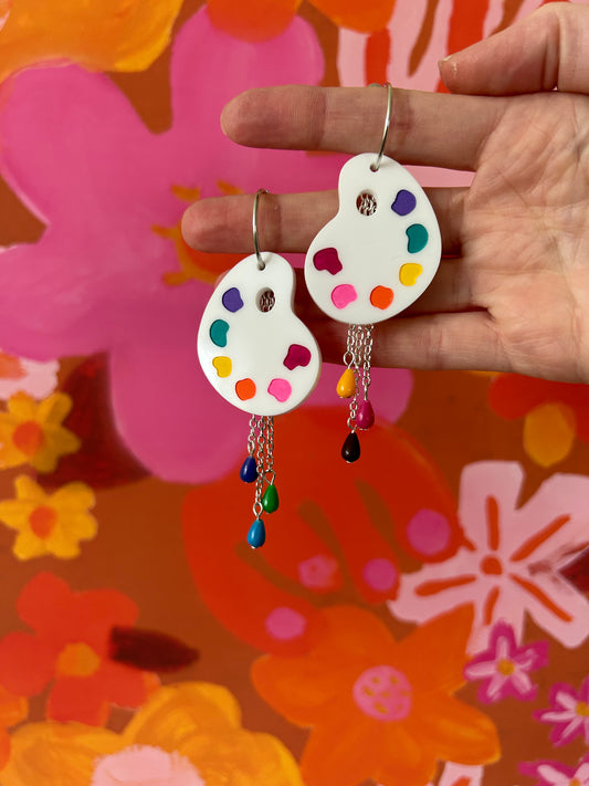 Paint Palette Acrylic Beaded Earrings