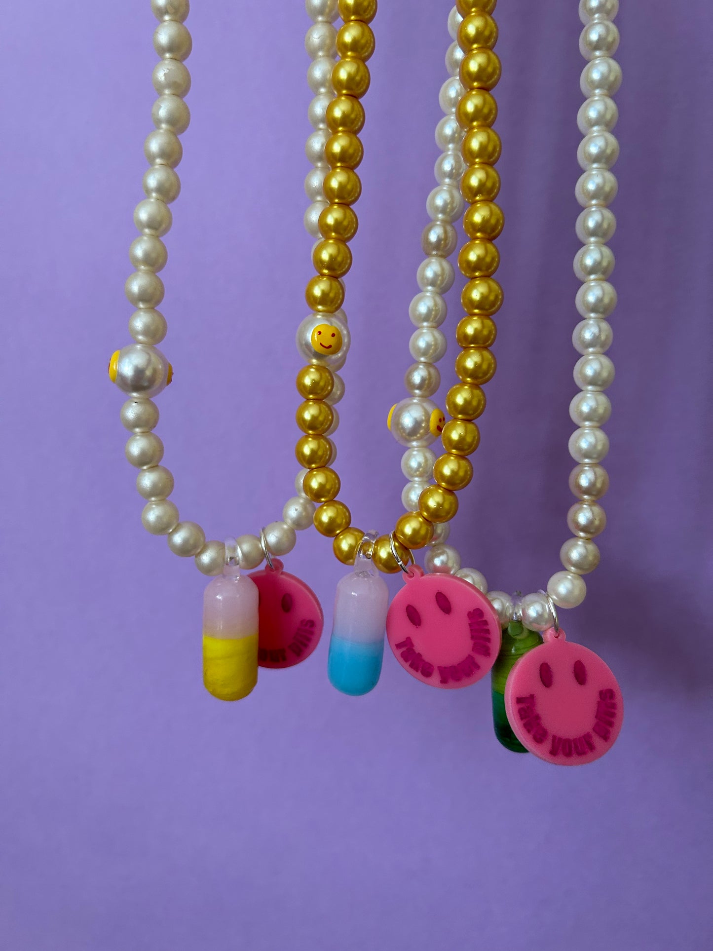 Take Your Pills Pearl Necklaces