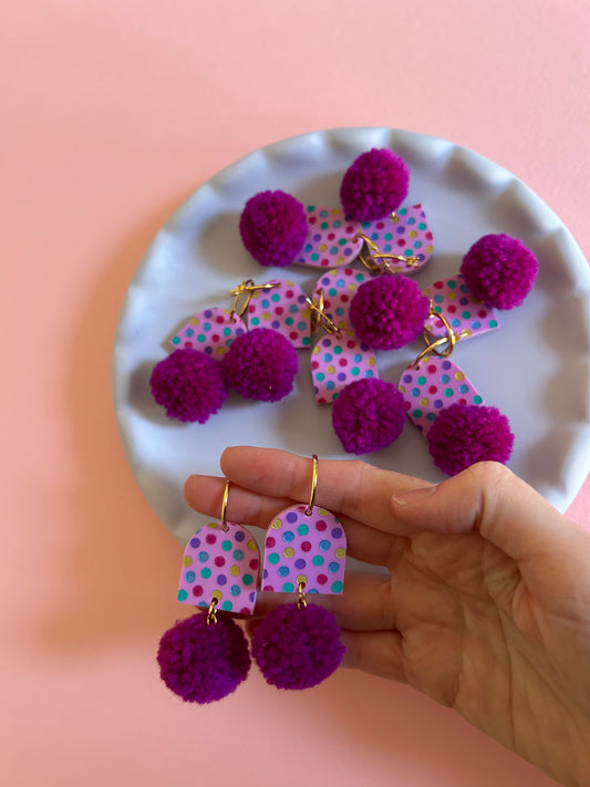 Party Pompom Engraved Acrylic Earrings