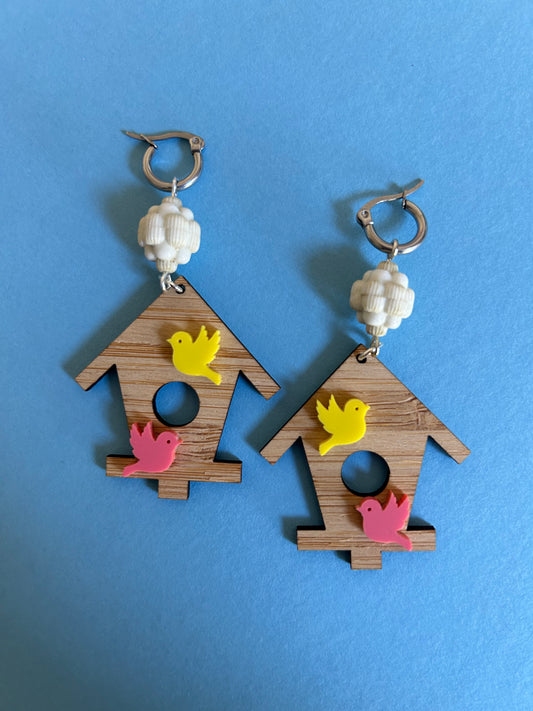 Birdhouse Wooden Earrings