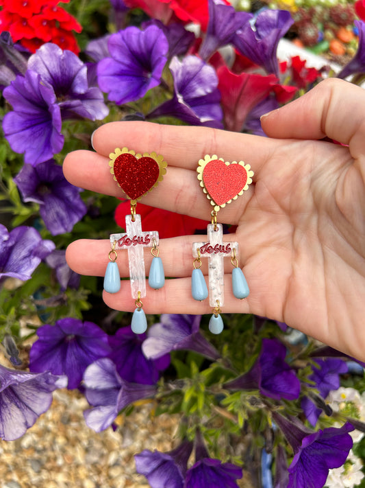 Jesus Sacred Heart Acrylic Beaded Earrings