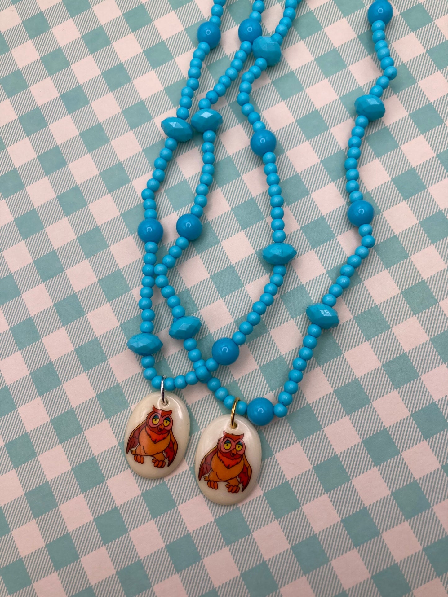 Vintage Owl Charm Beaded Necklace