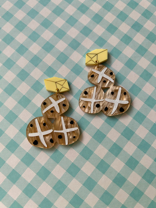 Hot Cross Bun Acrylic Earrings