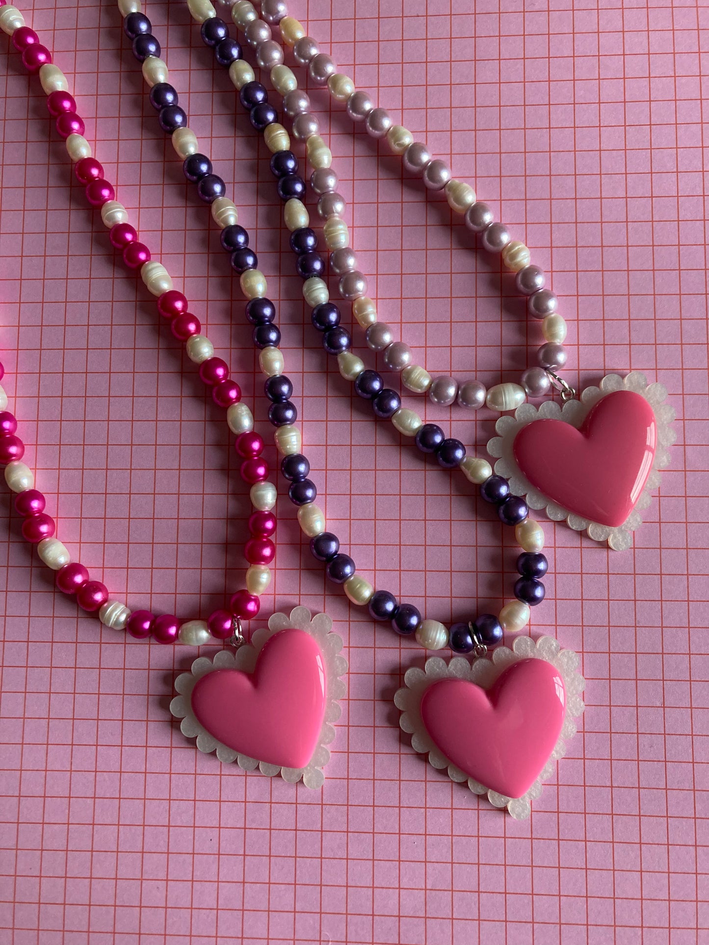 Frilly Heart Beaded Necklaces