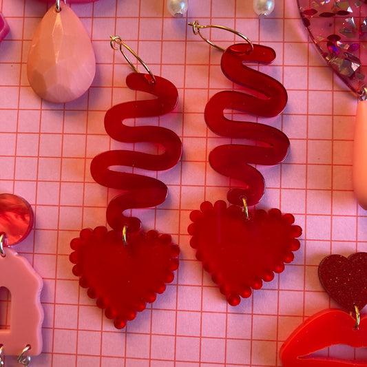 Squiggly Heart Acrylic Earrings