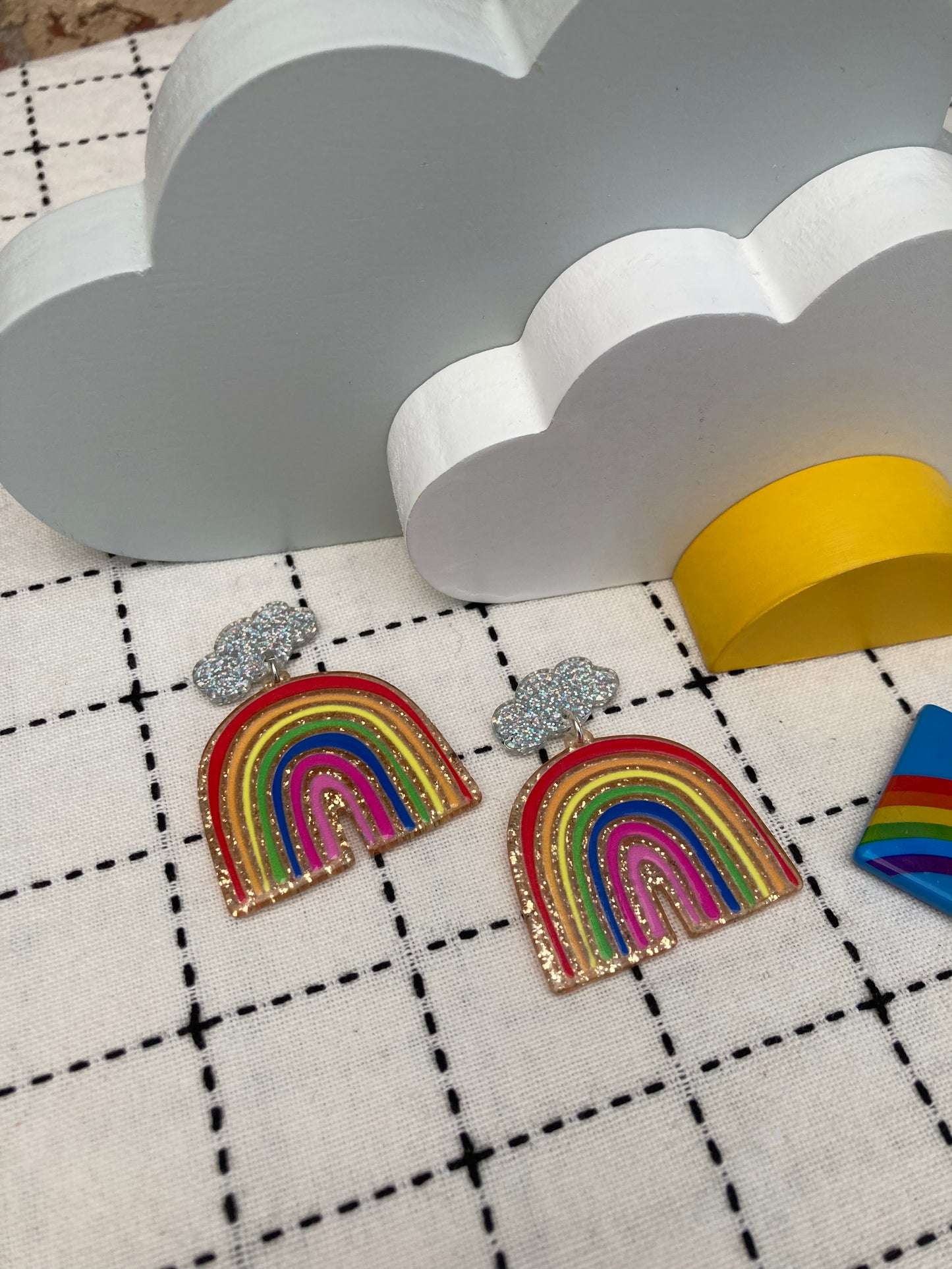 Glittery Rainbow Acetate Earrings