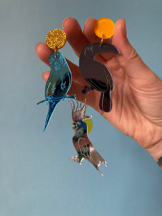 Tropical Bird Mirror Acrylic Earrings